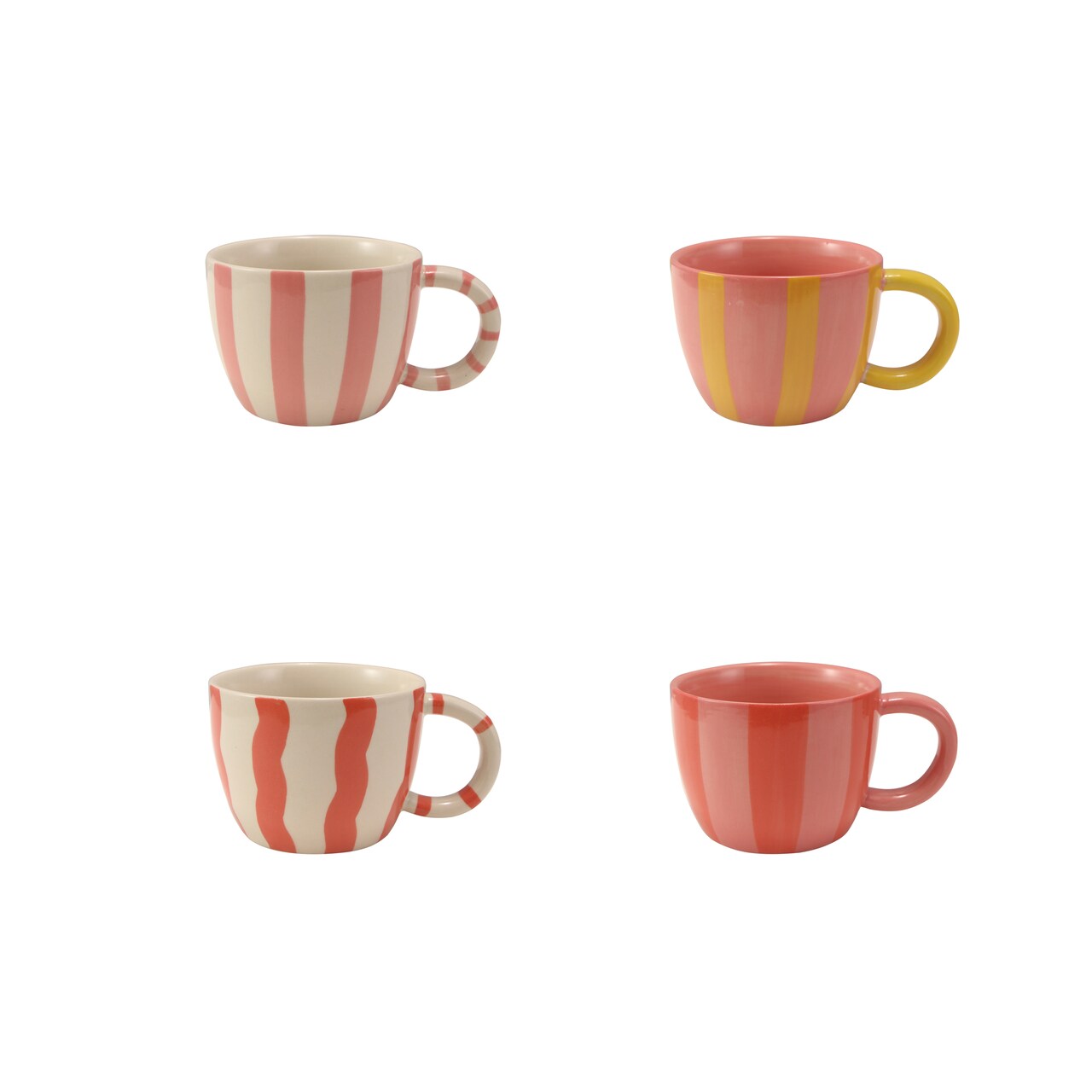 Hello Honey 4-Piece Hand-Painted Stoneware Striped Mug Set, Multicolor